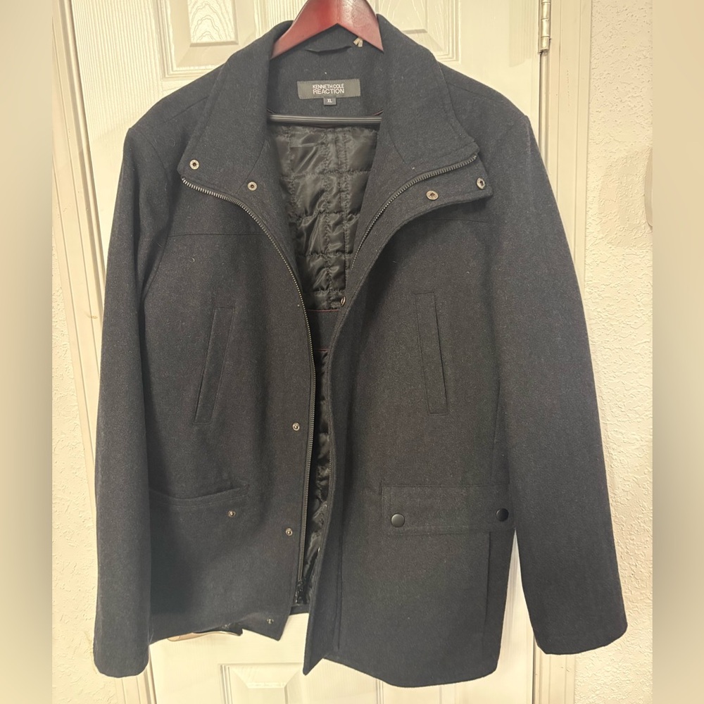 Men's Black Kenneth Cole Reaction Wool Blend Jacket, size XL